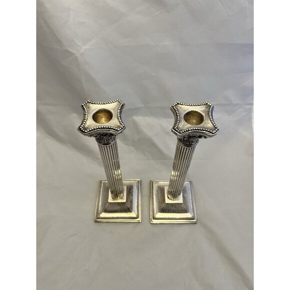 F.B. Rogers Silver Company Silver Plate Candlestick Pair Corinthian Columns VTG - Picture 2 of 11
